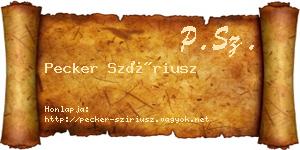 Pecker Szíriusz névjegykártya